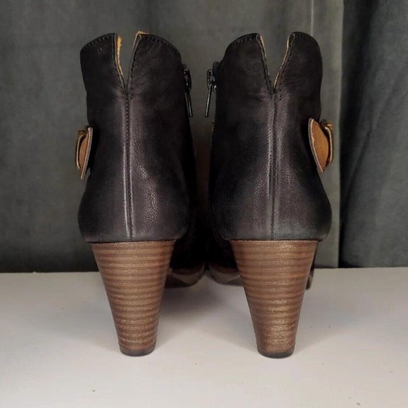 Paul Green Munchen Black Leather Side Zip Ankle Boots w/ Brown Strap UK 3, US 5 - Picture 4 of 9